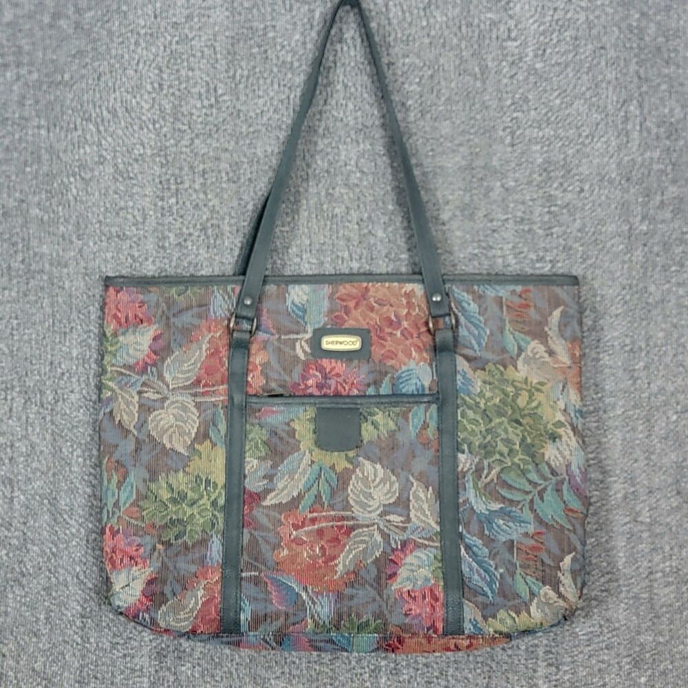 Vintage Sherwood Tapestry Tote Green Floral Overnight Travel Shoulder Bag 19x14